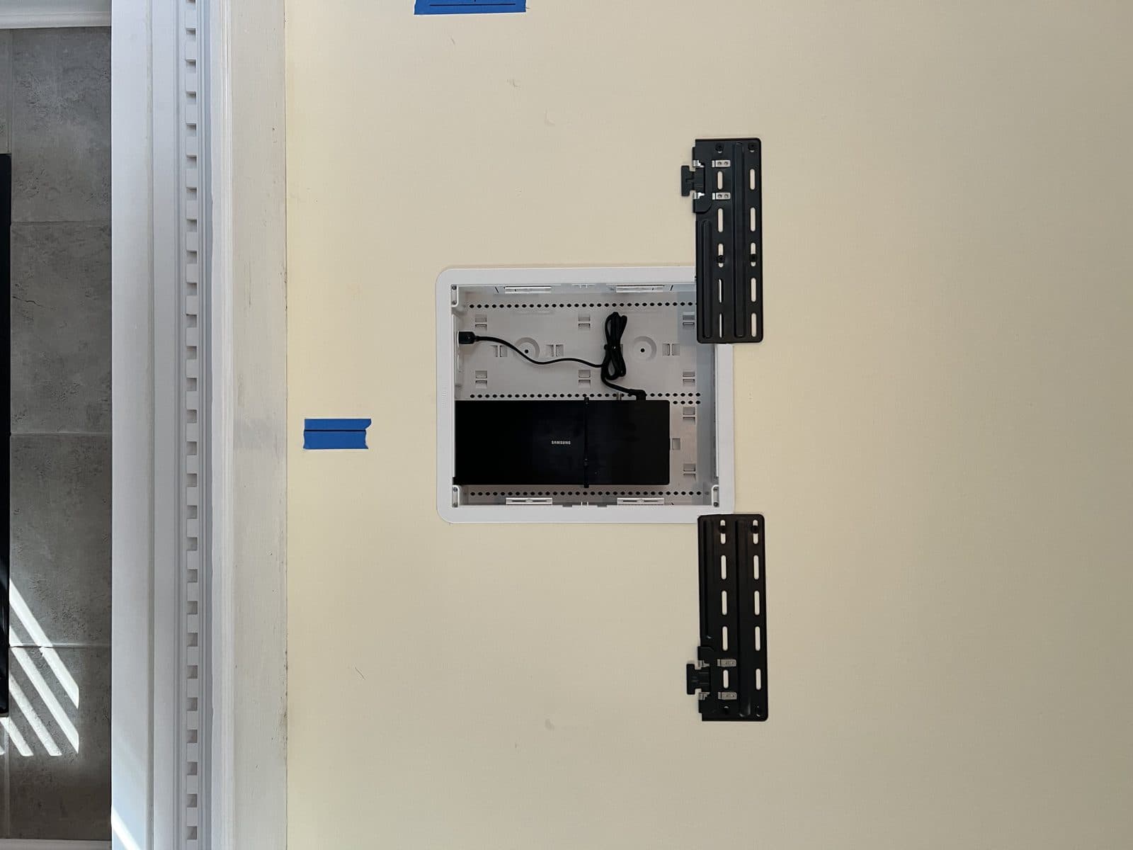 Recessed mount and in-wall box prepped for a clean TV install